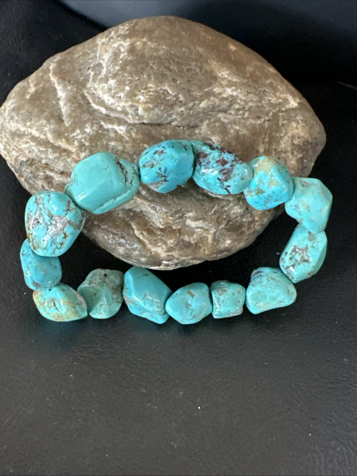 Mens Womens Blue Turquoise Stretch Stone Friendship Bracelet 7" 18869