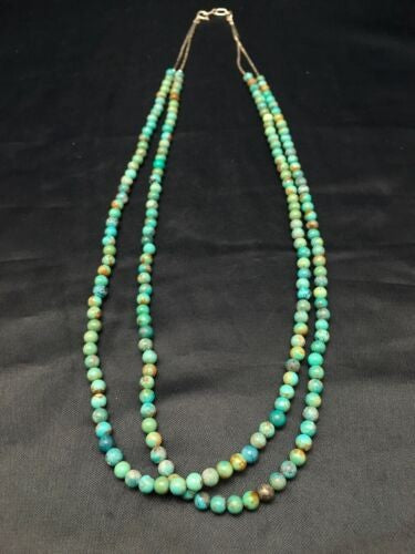 Navajo Blue Turquoise Necklace 2 Strand Sterling Silver 8960