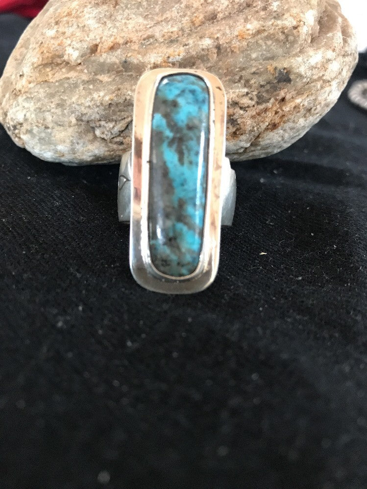 Native American Navajo Sterling Silver Handmade Blue Turquoise Ring Sz 8