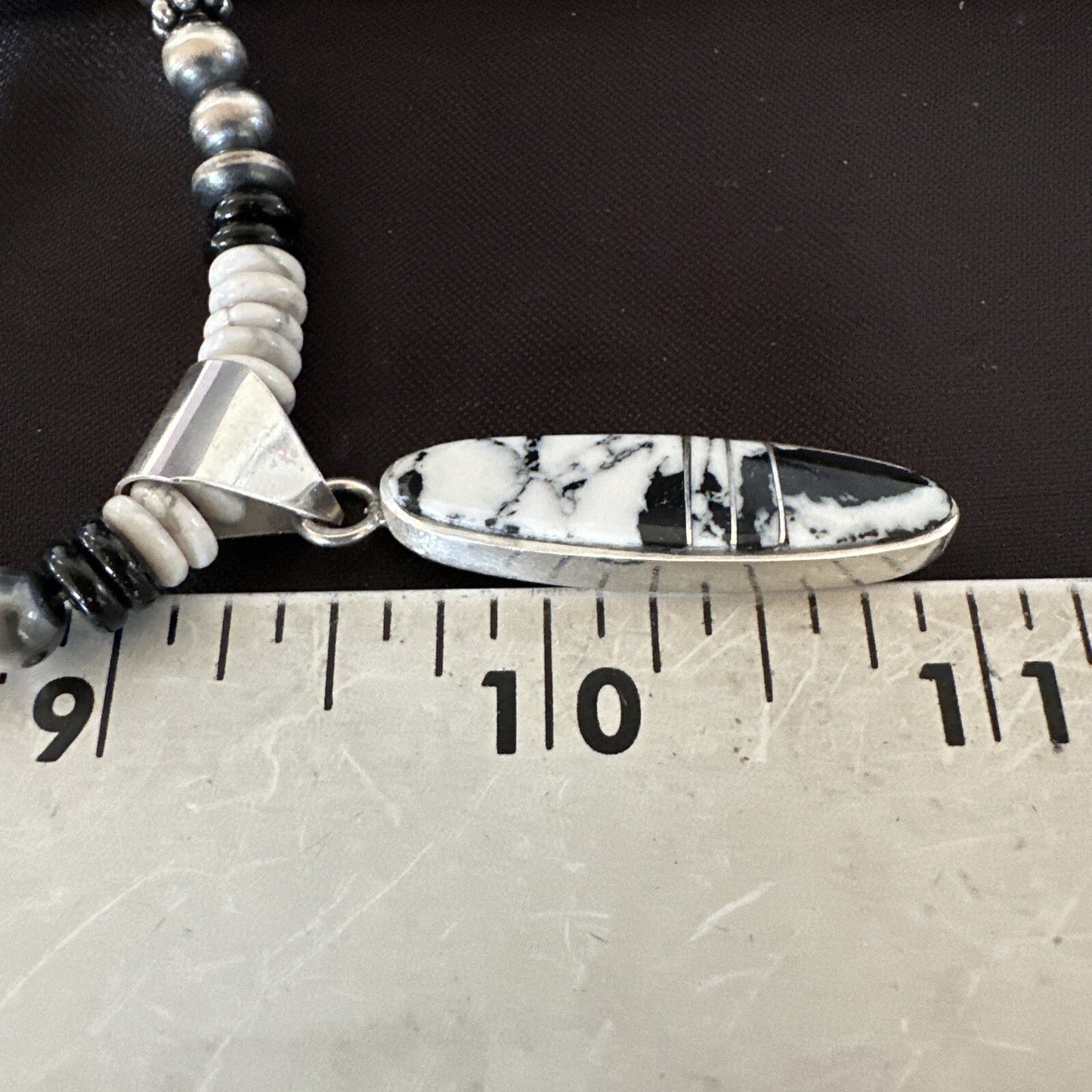 White Buffalo Turquoise Navajo Pearls Sterling Silver Onyx Necklace 17805