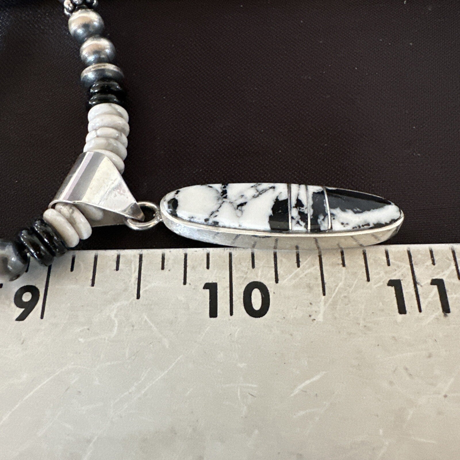 White Buffalo Turquoise Navajo Pearls Sterling Silver Onyx Necklace 17805