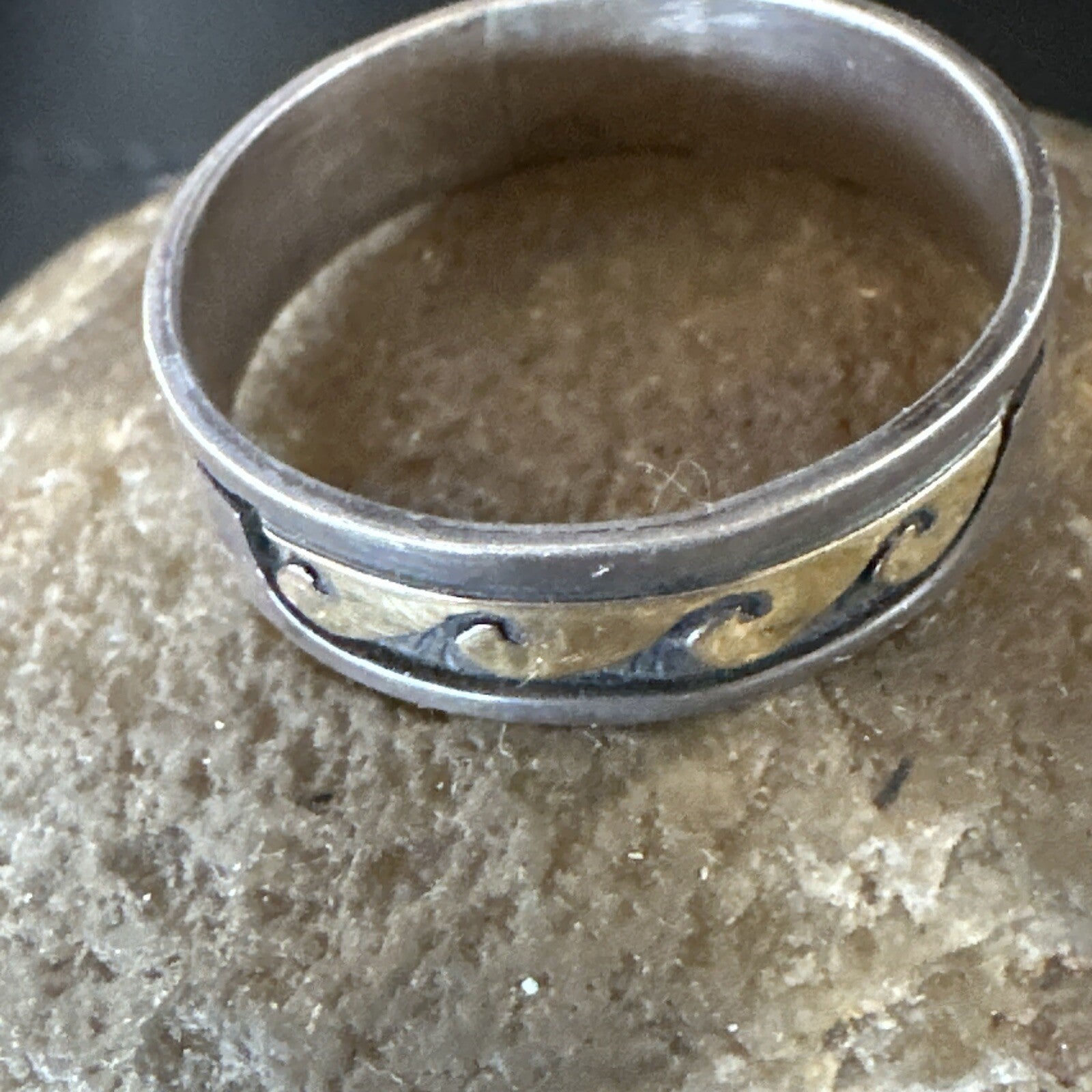 Mens Wedding Band Navajo Stamped 14K Gold Sterling Silver Ring Sz 12 17968