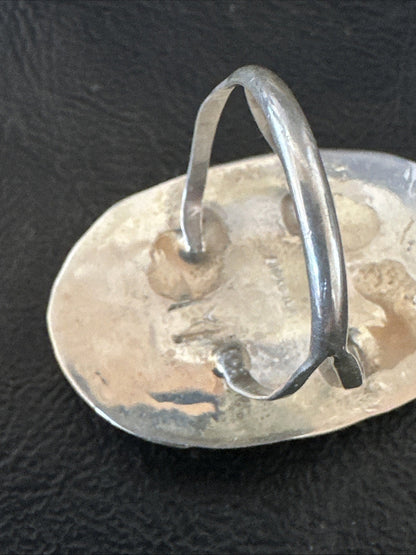 Black White Buffalo Turquoise Navajo Sterling Silver Ring Size 11 19810