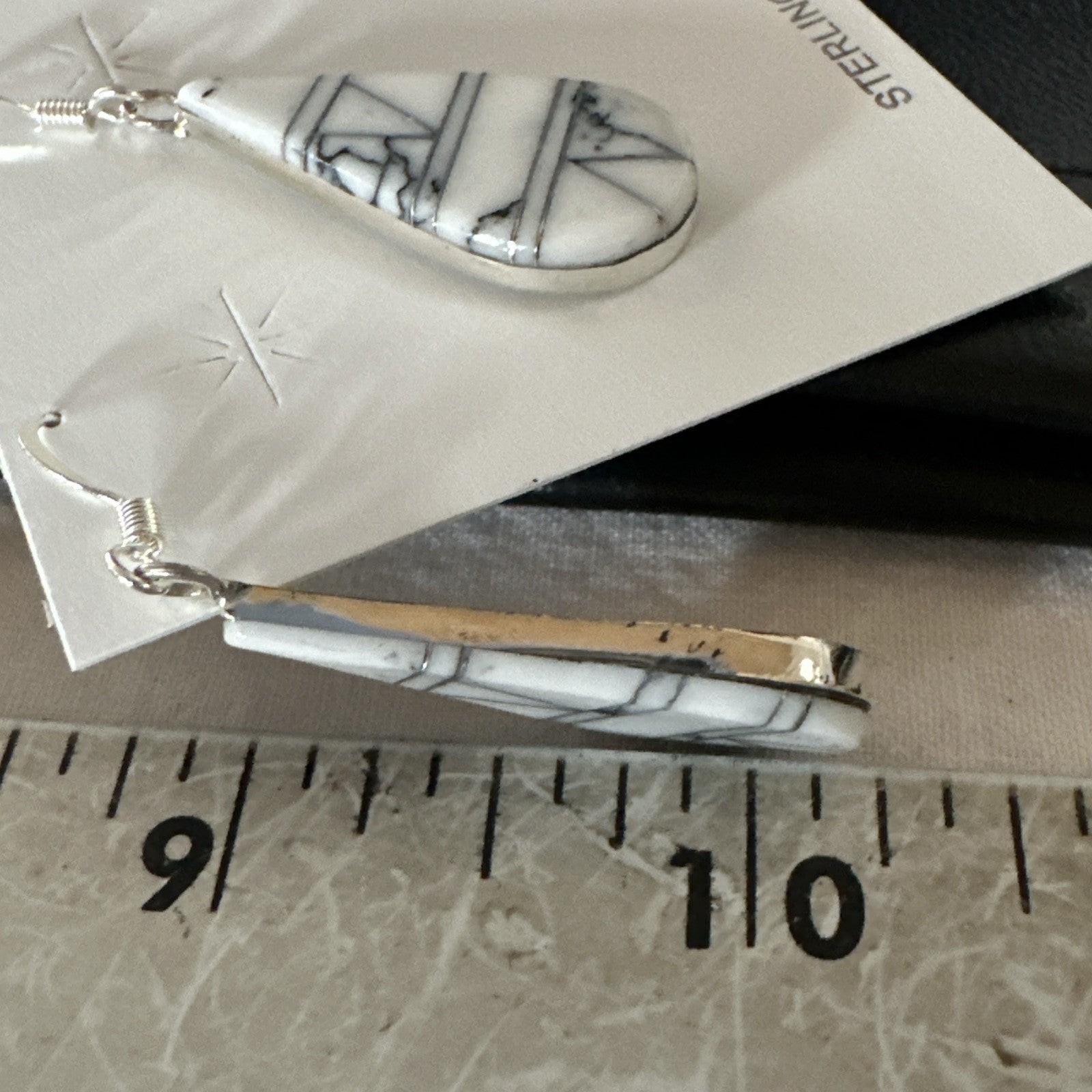 White Howlite Dangle Inlay Navajo Sterling Silver Earrings 19264