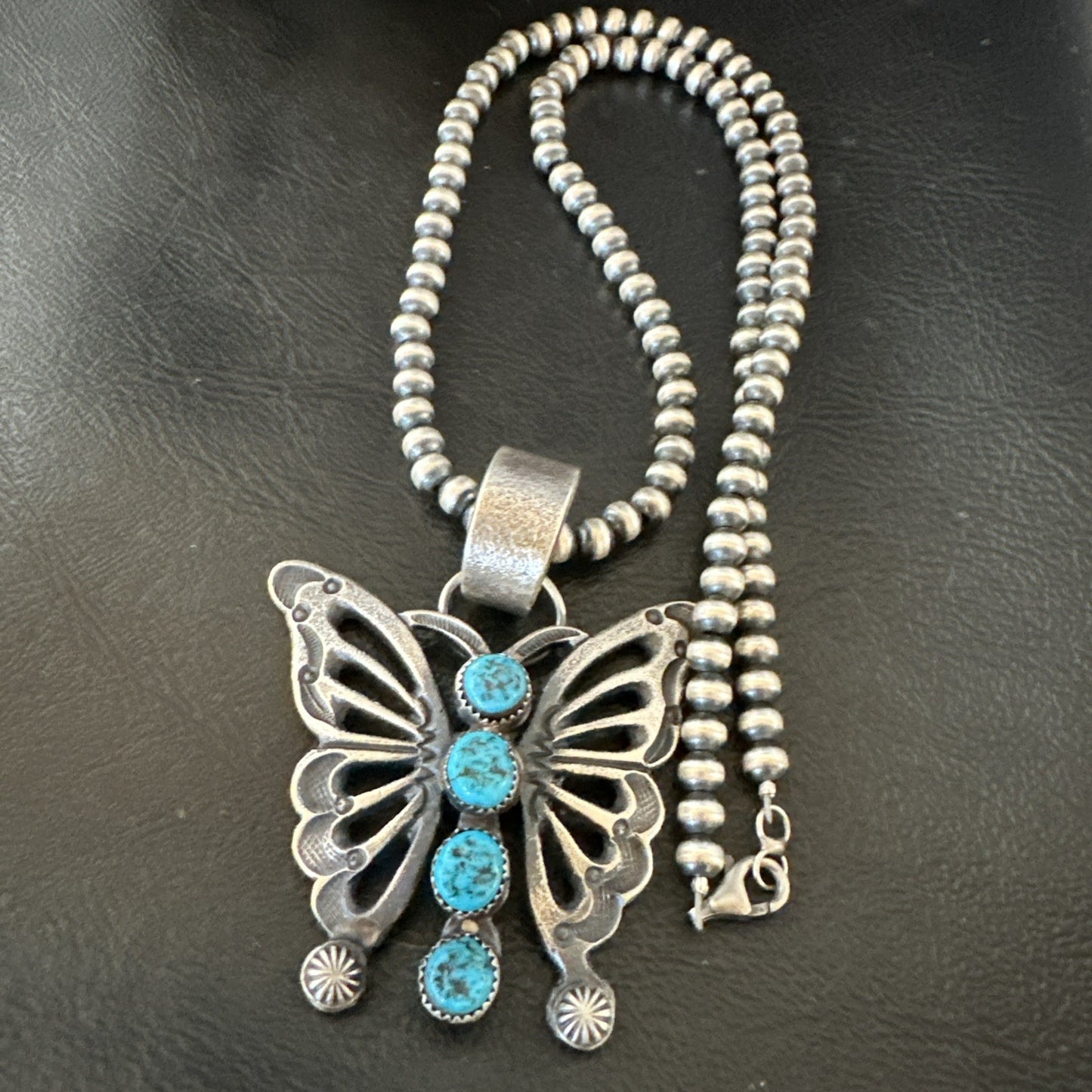 Butterfly Blue Kingman Turquoise Pendant Navajo Sterling Silver Necklace 19296