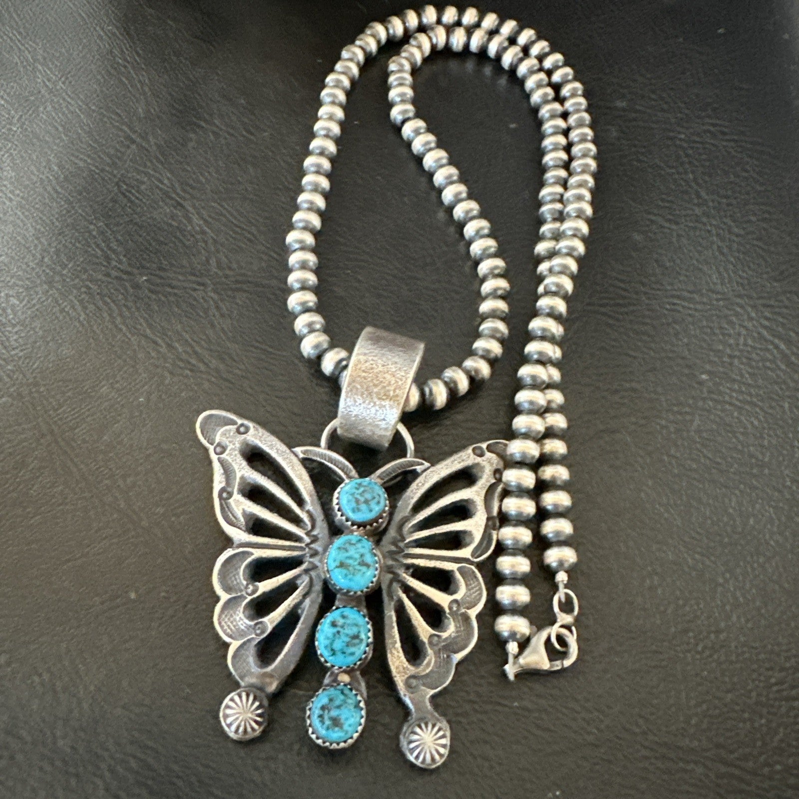 Butterfly Blue Kingman Turquoise Pendant Navajo Sterling Silver Necklace 19296