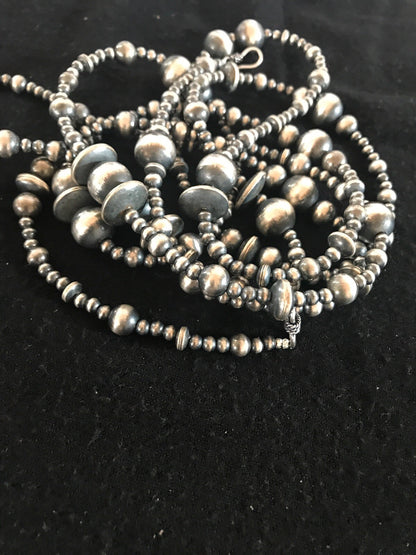 Native American Sterling Silver Navajo Mixed Beads 72" Necklace 92324