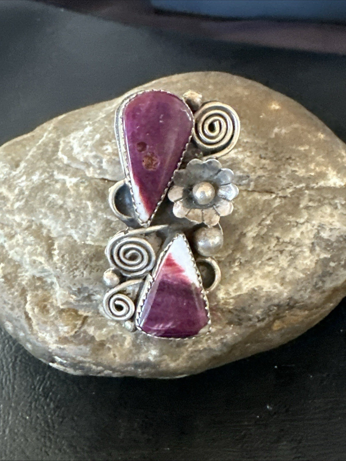 Cluster Purple Spiny Oyster Navajo Sterling Silver Ring Sz 7.5 19764