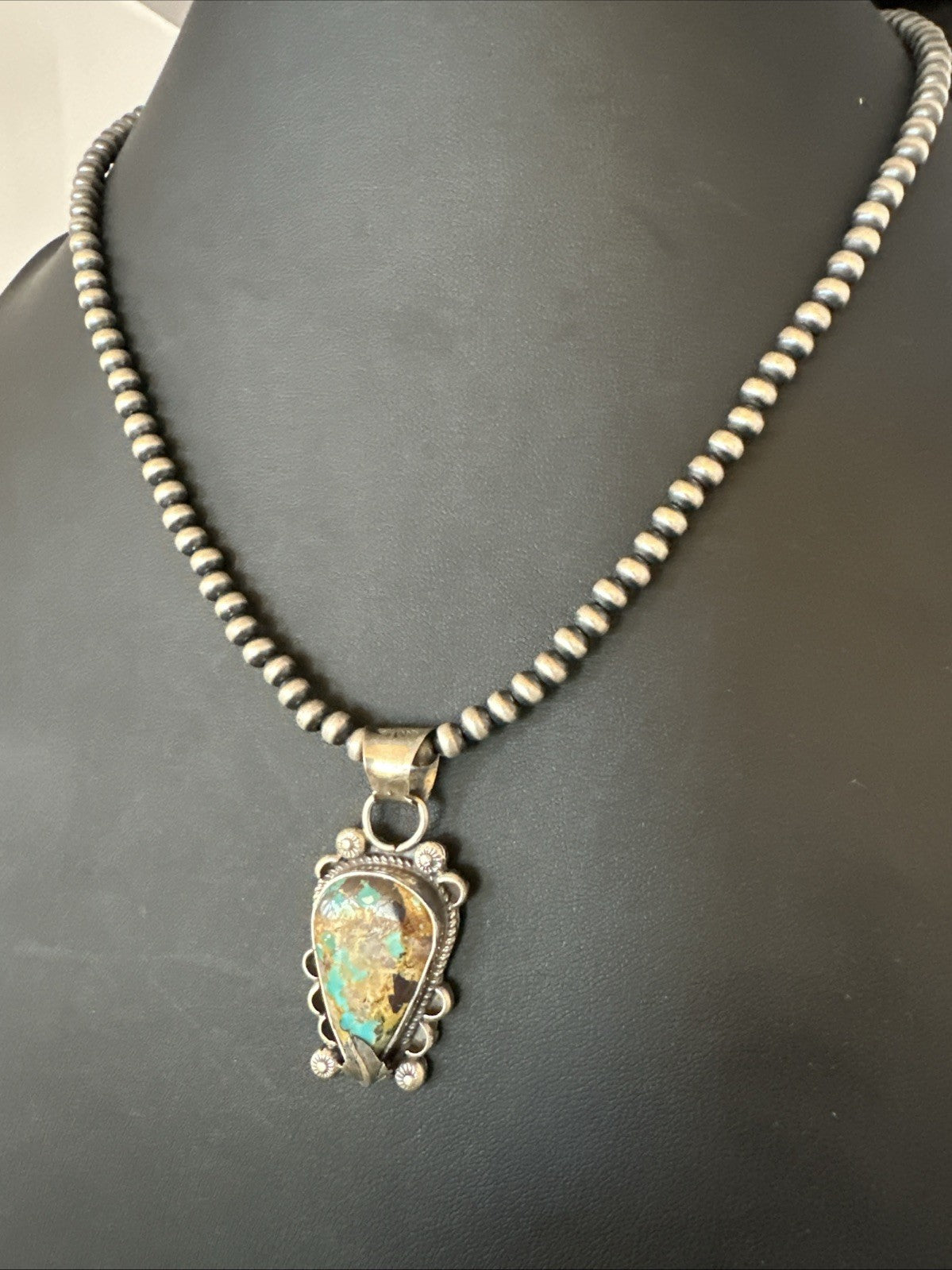 Womens Blue Turquoise Pendant Navajo Pearls Sterling Silver Necklace 19575