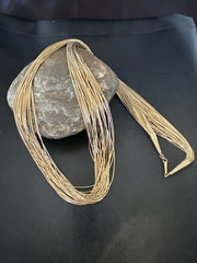 Gold Filled Heishi Tubes 30 Strand Liquid Necklace 28" | Sterling Silver | Authentic Native American Handmade | 18057