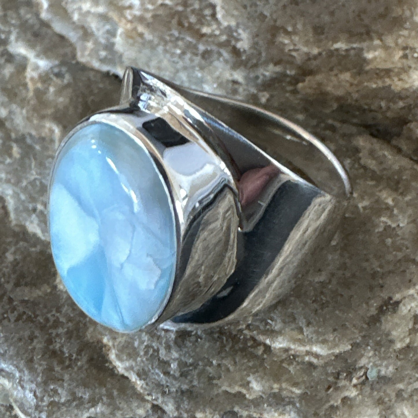 Womens Blue Larimar Navajo Sterling Silver Ring Size 8 17671