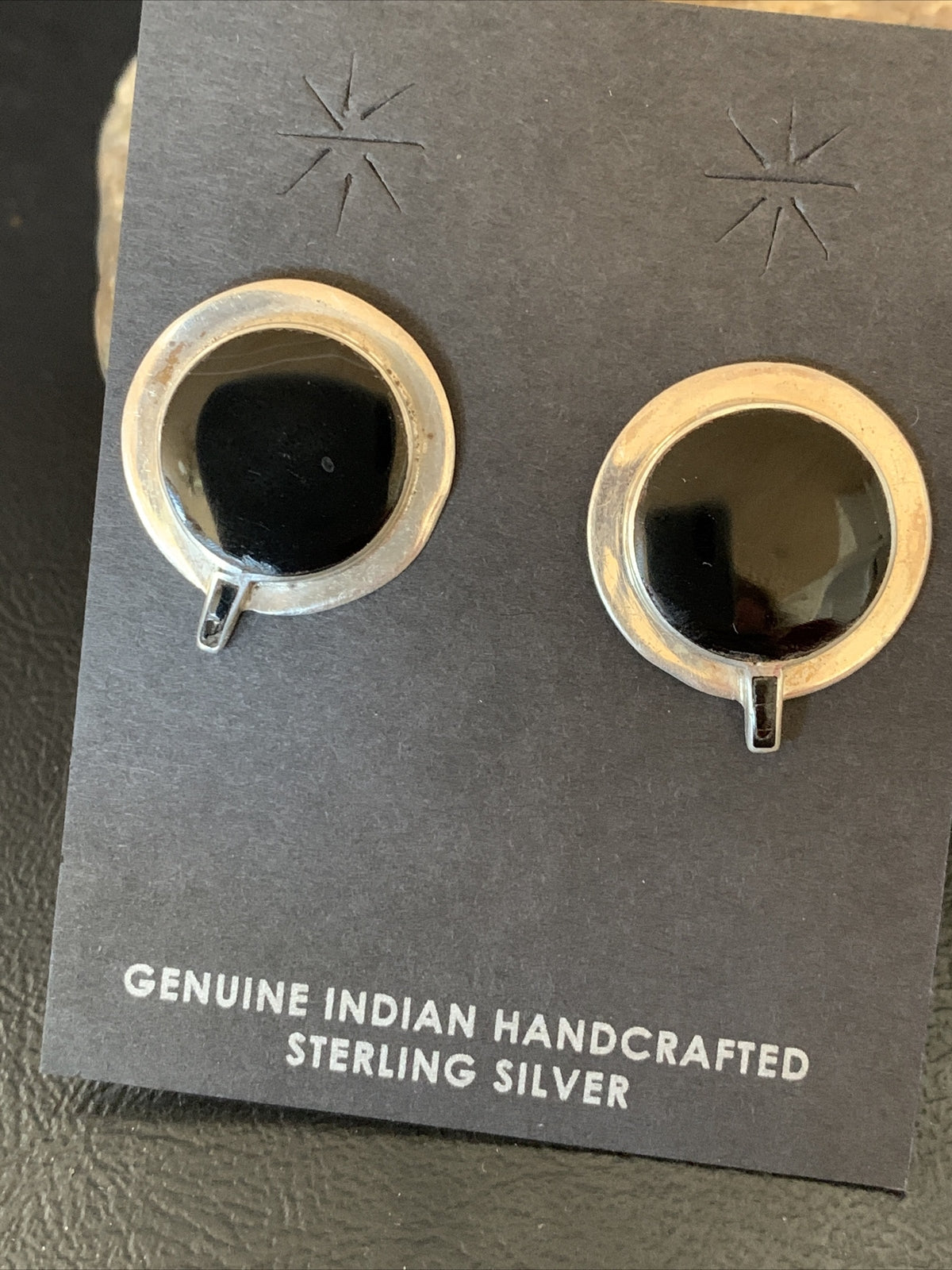 Black Onyx Navajo Sterling Silver Stud Post Earrings 0.75" 12641