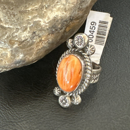 Orange Spiny Oyster Navajo Sterling Silver Ring Native American Size 6 00459