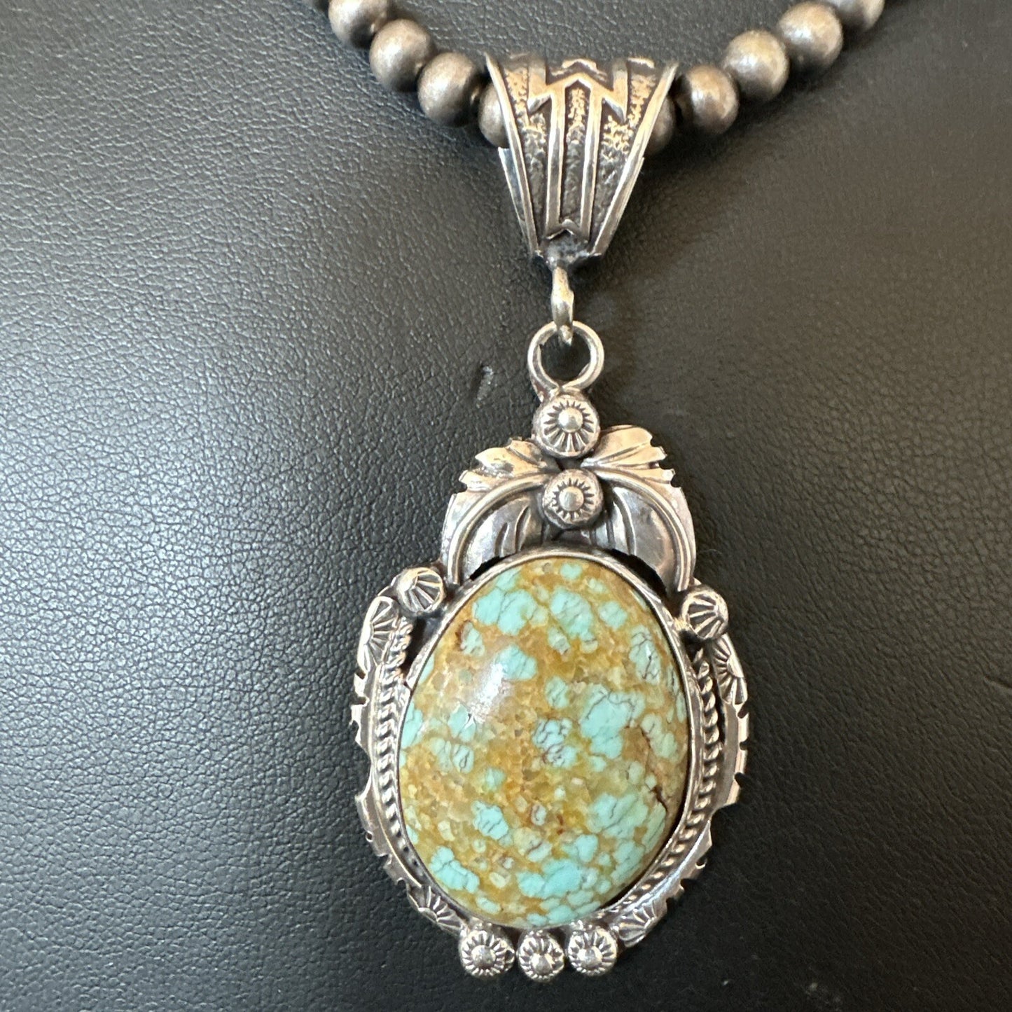 Mens Blue Turquoise#8 Pendant Navajo Sterling Silver Necklace 18078