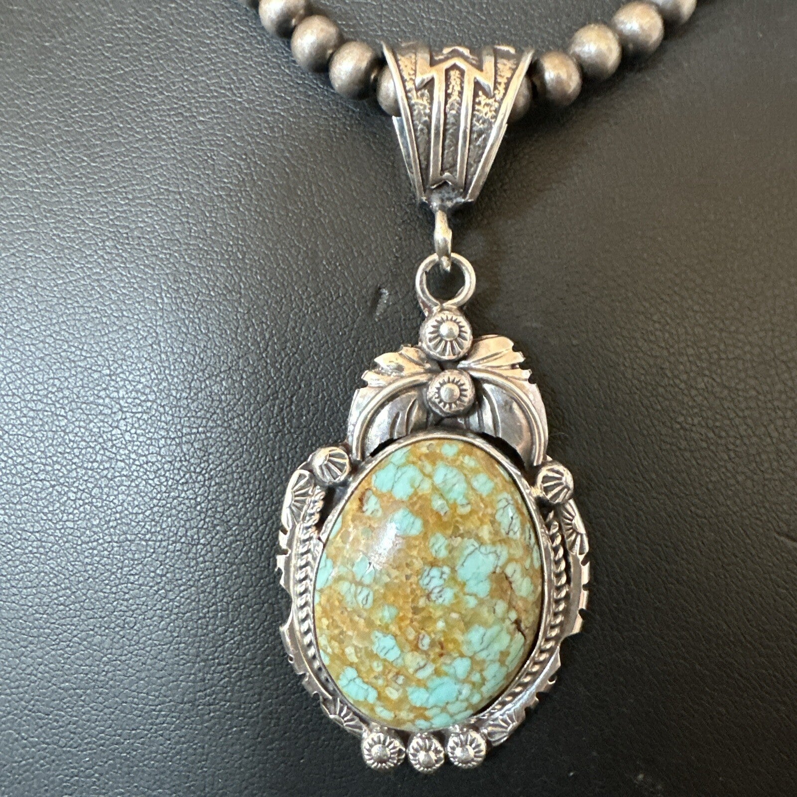 Mens Blue Turquoise#8 Pendant Navajo Sterling Silver Necklace 18078