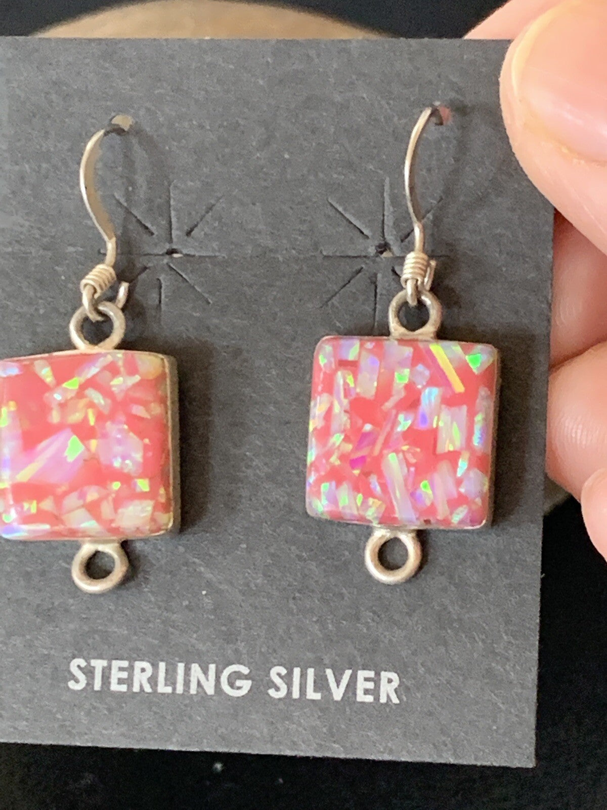 Womens Pink Opal Navajo Sterling Silver Dangle Drop Earrings 0.5" 12752