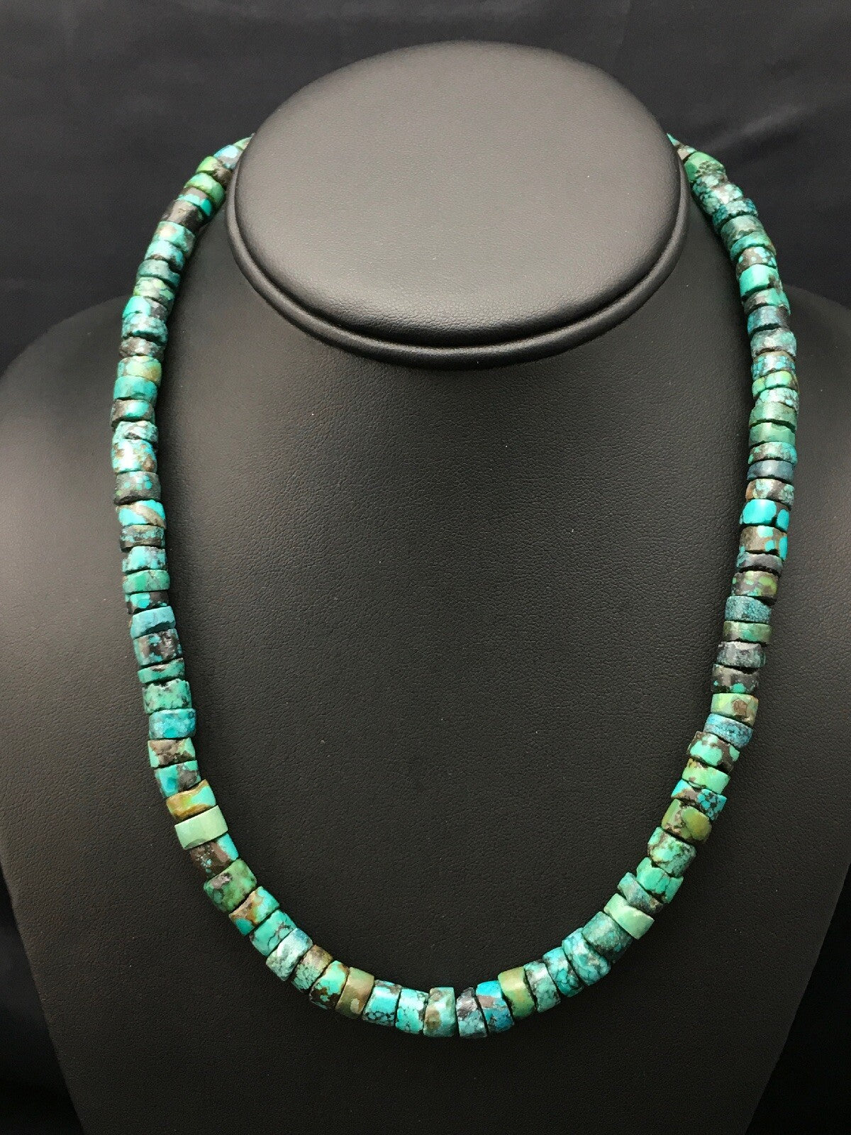 Turquoise 8mm Heishi Southwestern Sterling Silver Beads Necklace 20" 4348