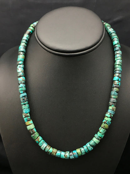 Turquoise 8mm Heishi Southwestern Sterling Silver Beads Necklace 20" 4348