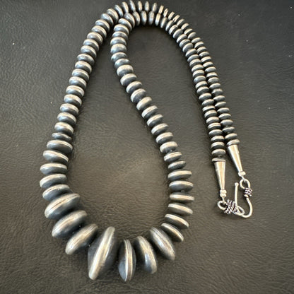 Graduated Rondelle Flat Sterling Silver Beads Necklace 21” 18830