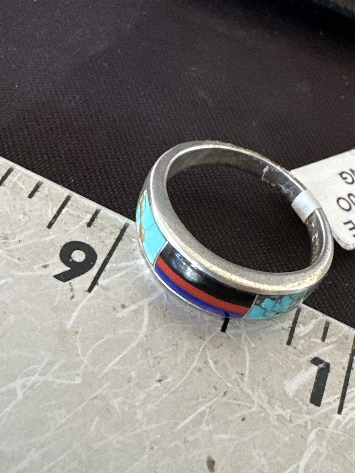 MultiColor Navajo Sterling Turquoise Spiny Oyster Inlay Ring Sz 6.5 18709