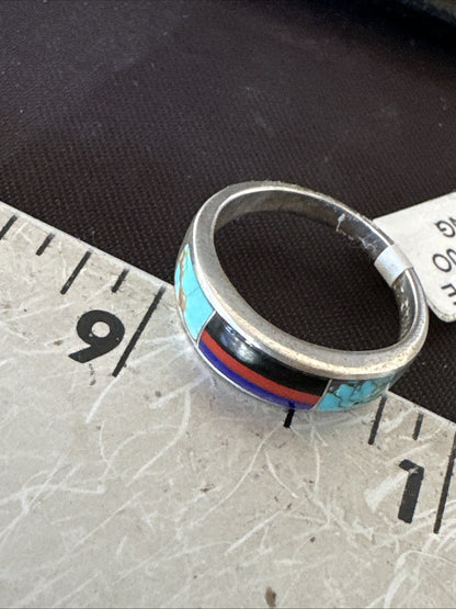 MultiColor Navajo Sterling Turquoise Spiny Oyster Inlay Ring Sz 6.5 18709