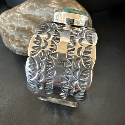 Navajo Green Royston TURQUOISE Stamped Sterling Silver Cuff Bracelet 17943
