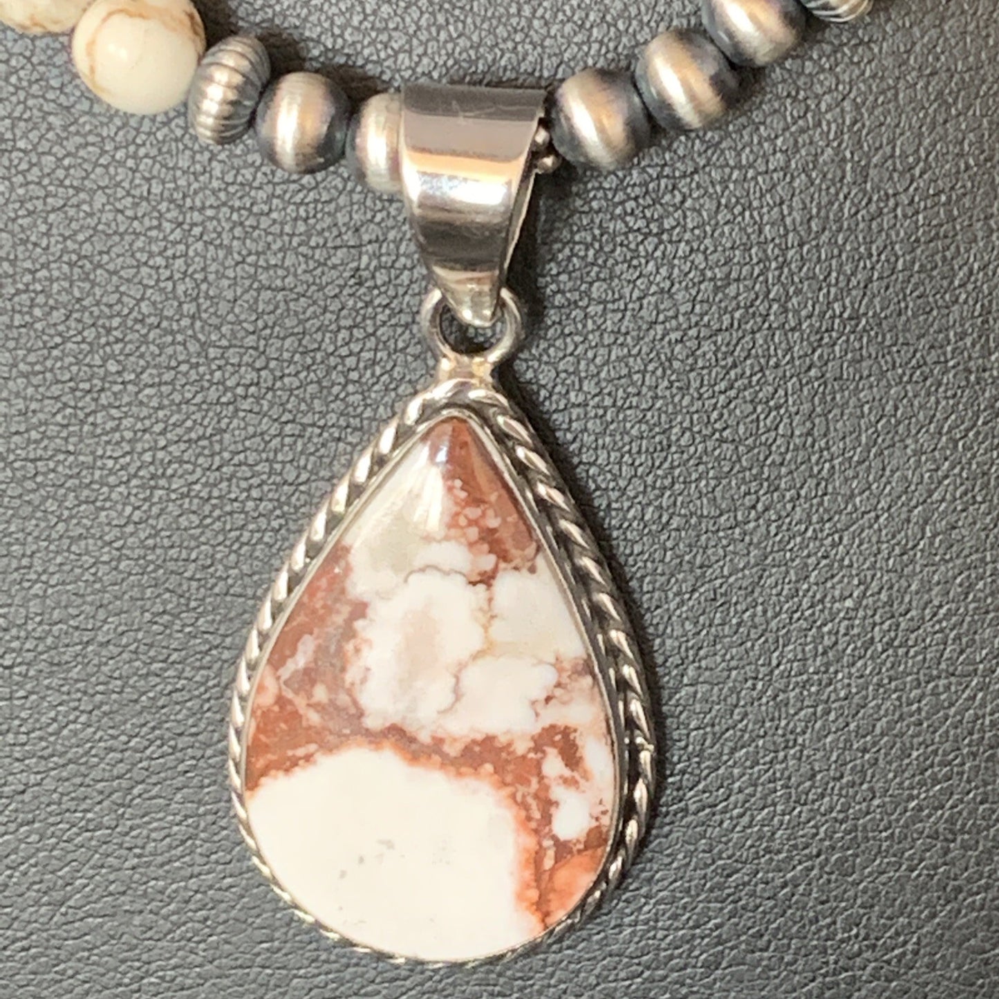 Navajo Pearls Sterling Silver Wild Crazy Horse Turquoise Necklace Pendant 13905