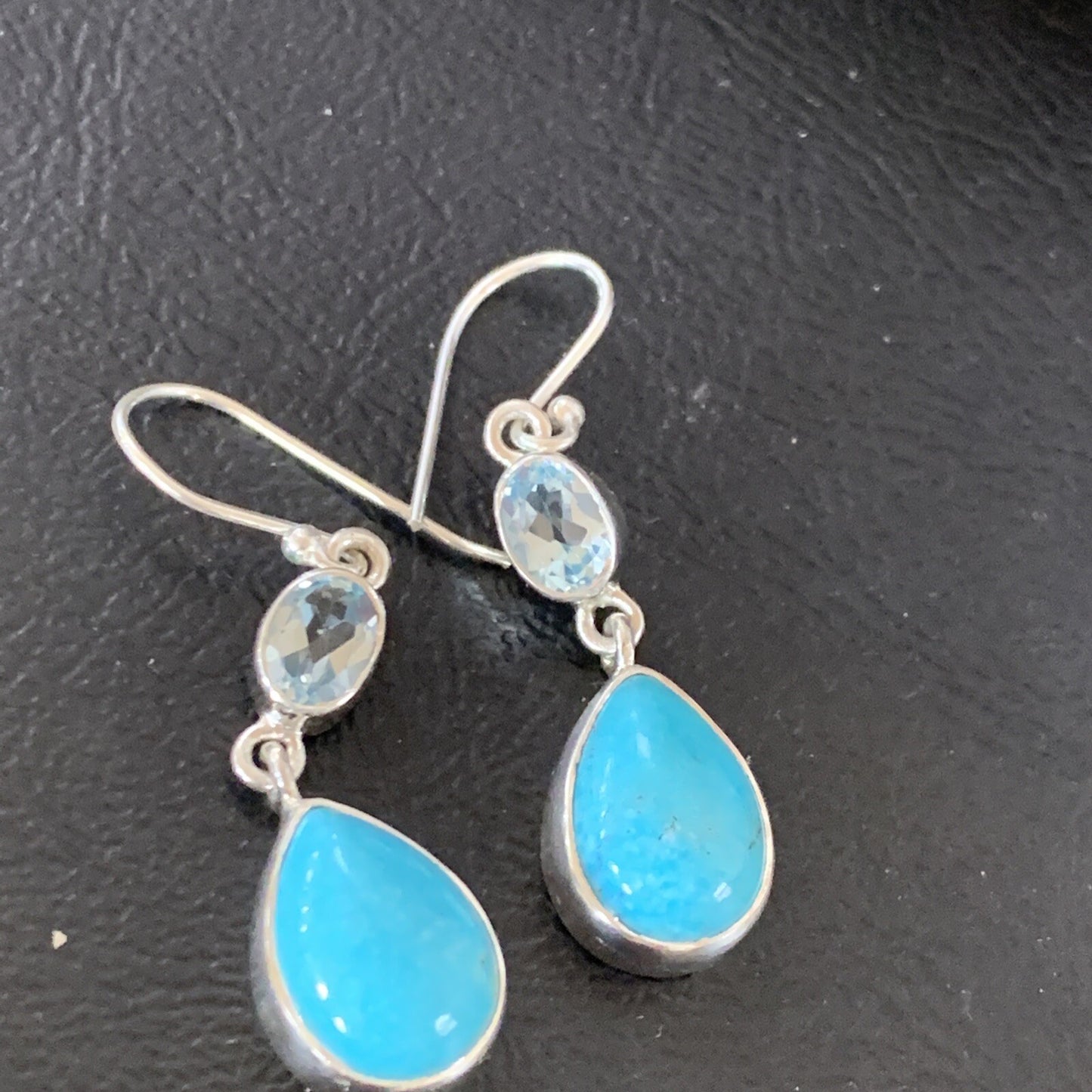 Womens Blue Kingman Turquoise Navajo Sterling Silver Earrings 12032