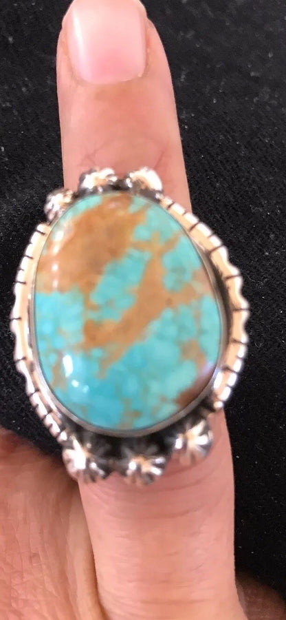 Blue Turquoise #8 Navajo Indian Sterling Silver Ring Size 5.5 3531
