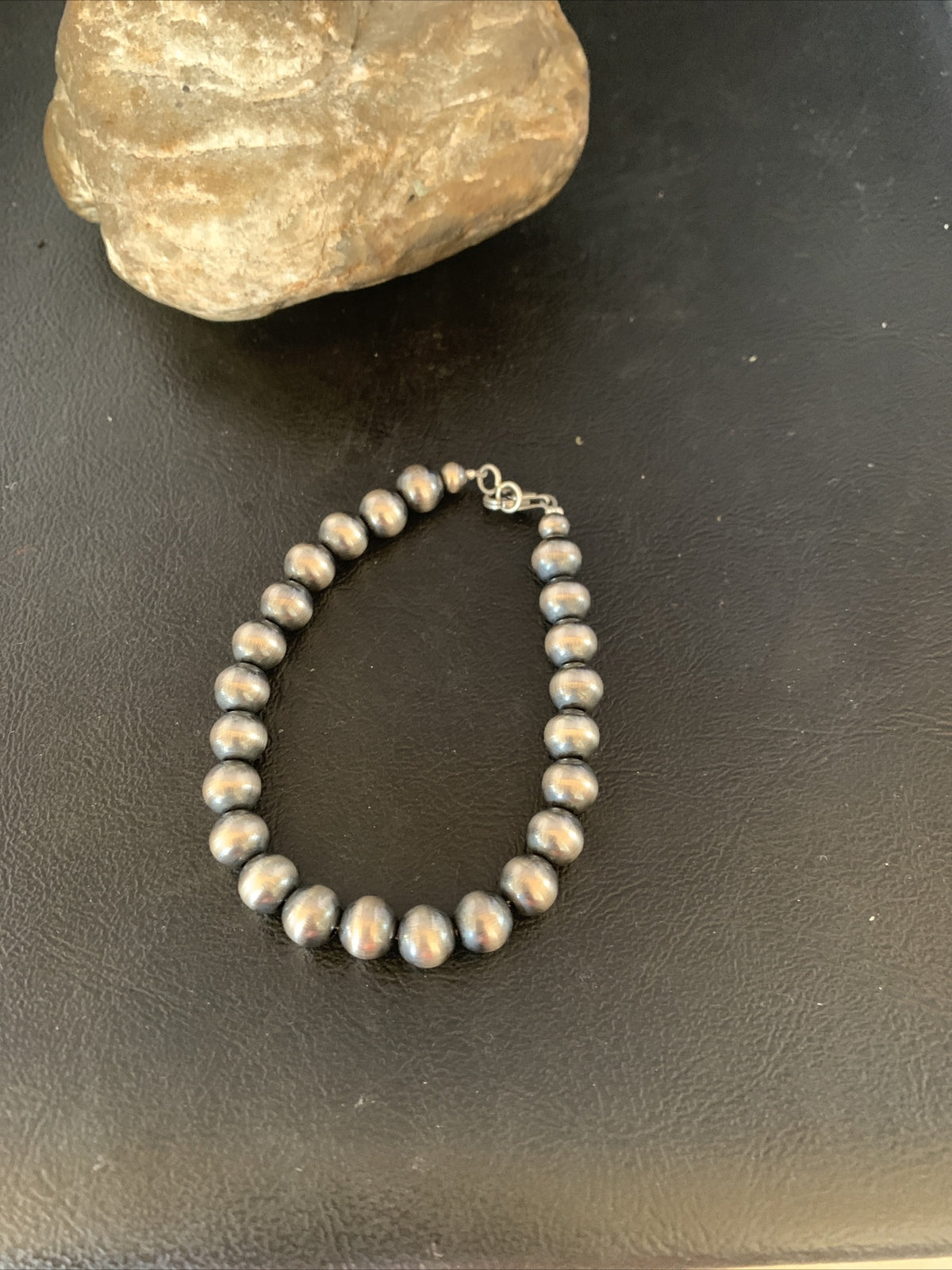Native American Navajo 8mm Beads 8” Sterling Silver Bracelet 99988