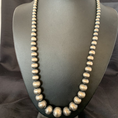 Native Navajo Pearls Grad Sterling Silver Round Seamless Bead Necklace 22”