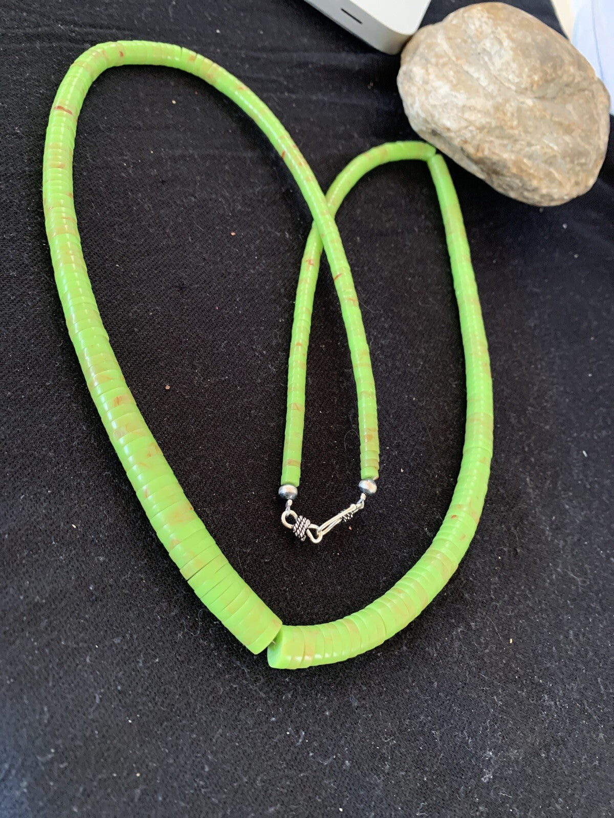 Green Gaspeite Stabilized Navajo Sterling Silver Necklace 00214