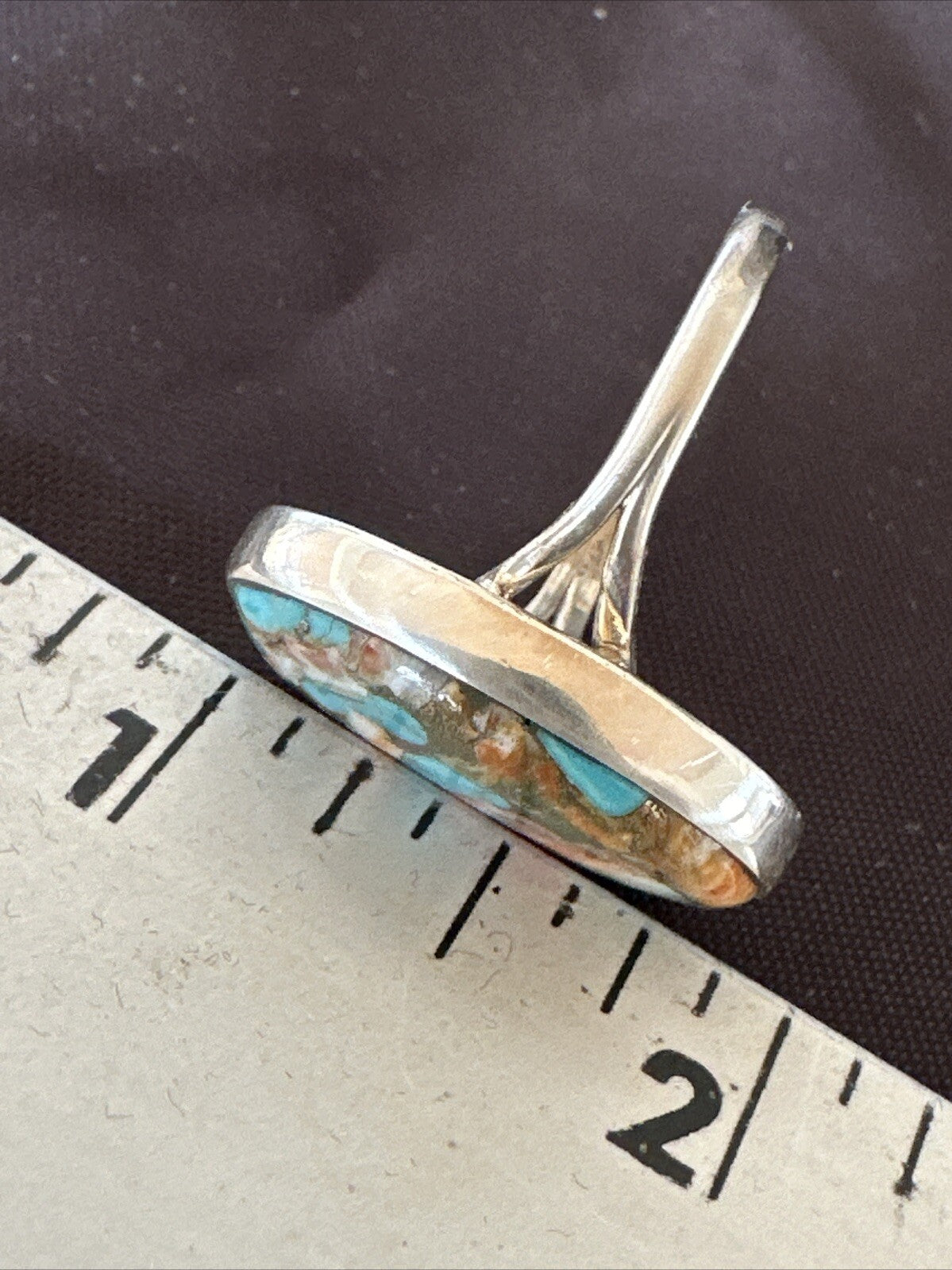 Blue Turquoise Orange Spiny Oyster Navajo Sterling Silver Ring Size 10 18208
