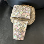 White Mother Of Pearl Zuni Old Pawn Bolo Tie Belt Buckle | Sterling Silver | Authentic Native American Handmade | 18140