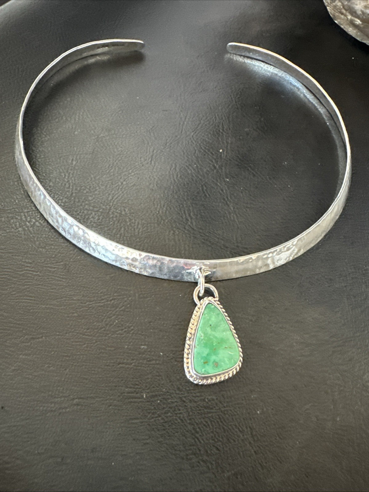 H Joe Navajo Sterling Silver Green Turquoise Collar Choker Necklace 15” 19437