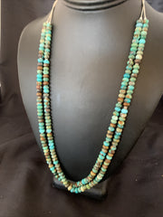 Navajo 2 Strands Blue Green Turquoise Necklace 22" | Sterling Silver | Authentic Native American Handmade | 09473