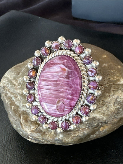 Womens Purple Spiny Oyster Navajo Sterling Silver Cluster Ring Size 9 19760