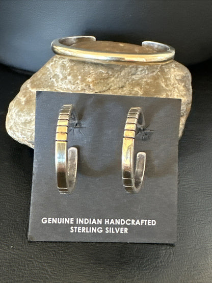WoMens Navajo Sterling Silver 14K Gold Cuff Bracelet Earrings 18199