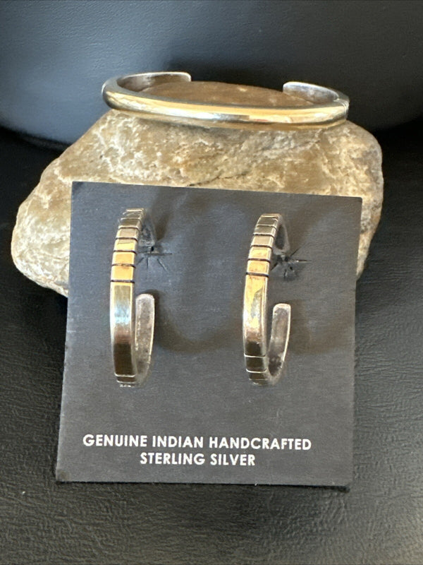 Women's Navajo 14K Gold Cuff Bracelet Earrings | Sterling Silver | Authentic Native American Handmade | 18199
