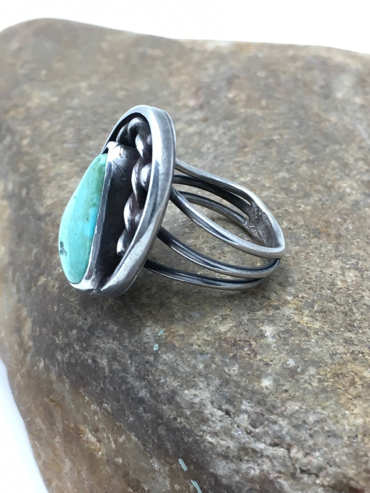 Native American Mens Blue Turquoise Navajo Sterling Silver Ring Sz 6.5 04056