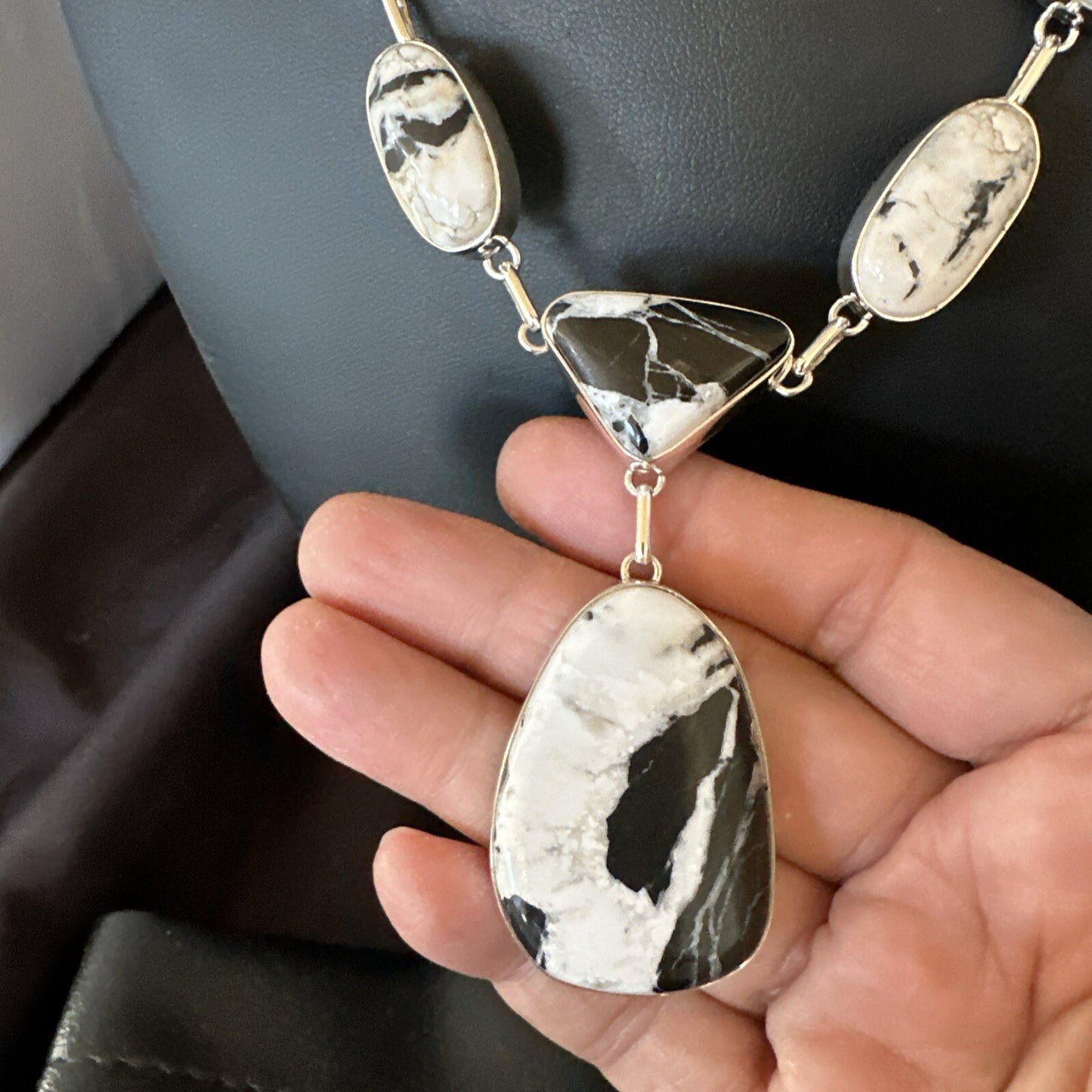 Women White Buffalo Turquoise Lariat Necklace Pendant Sterling Silver 18” 18413