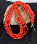 Apple Coral Tube Heishi Bead 10 Strand Navajo Necklace 17" | Sterling Silver | Authentic Native American Handmade | 4708