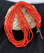 Apple Coral Tube Heishi Bead 10 Strand Navajo Necklace 17" | Sterling Silver | Authentic Native American Handmade | 4708