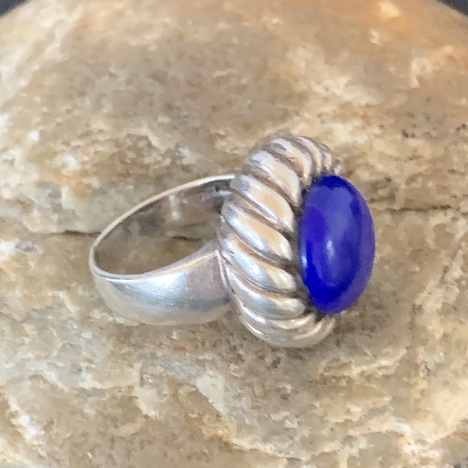 Blue Lapis Navajo Sterling Silver Old Pawn Ring Size 5 10378