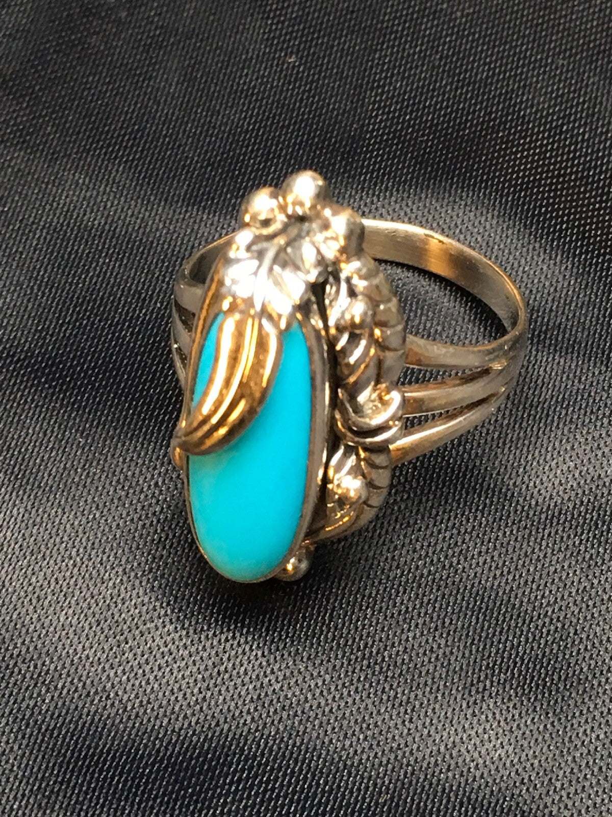 Native American Blue Turquoise Ring Navajo Sterling Silver Sz 11.5 8919
