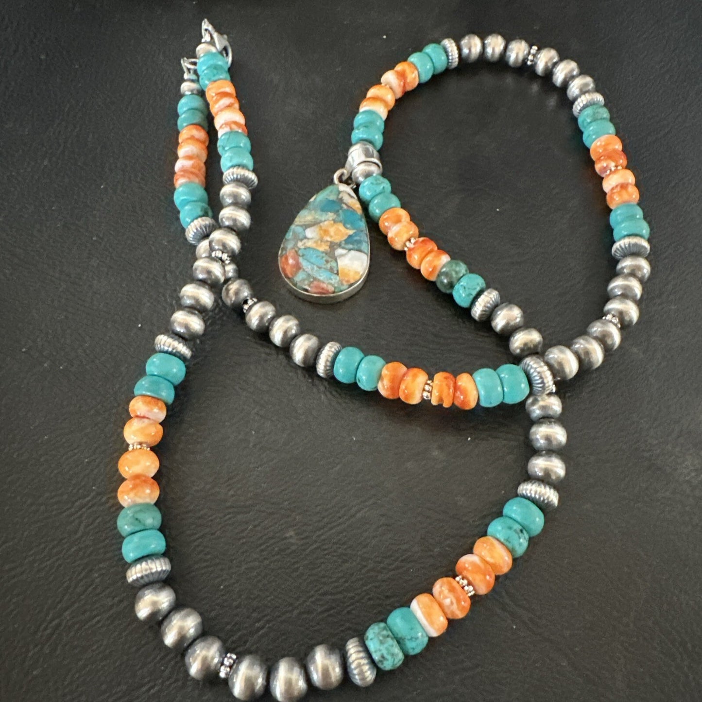 Spiny Pendant Turquoise Navajo Sterling Silver Necklace 21" 17898