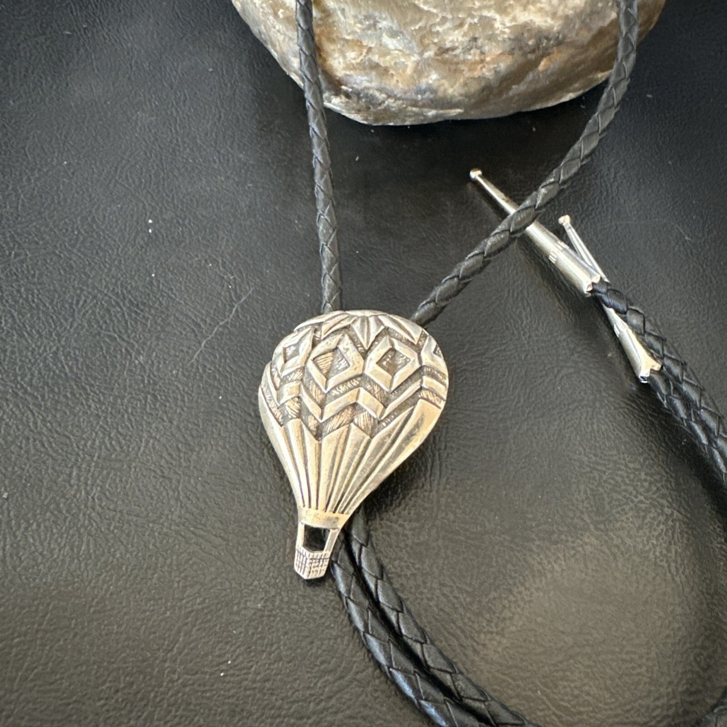 Mens Hot Air Balloon Navajo Sterling Silver Bolo Tie 18774