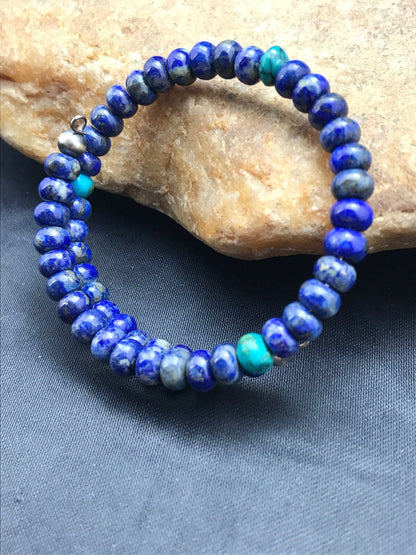 Lapis & Turquoise Bead Navajo Sterling Silver Bracelet 03260