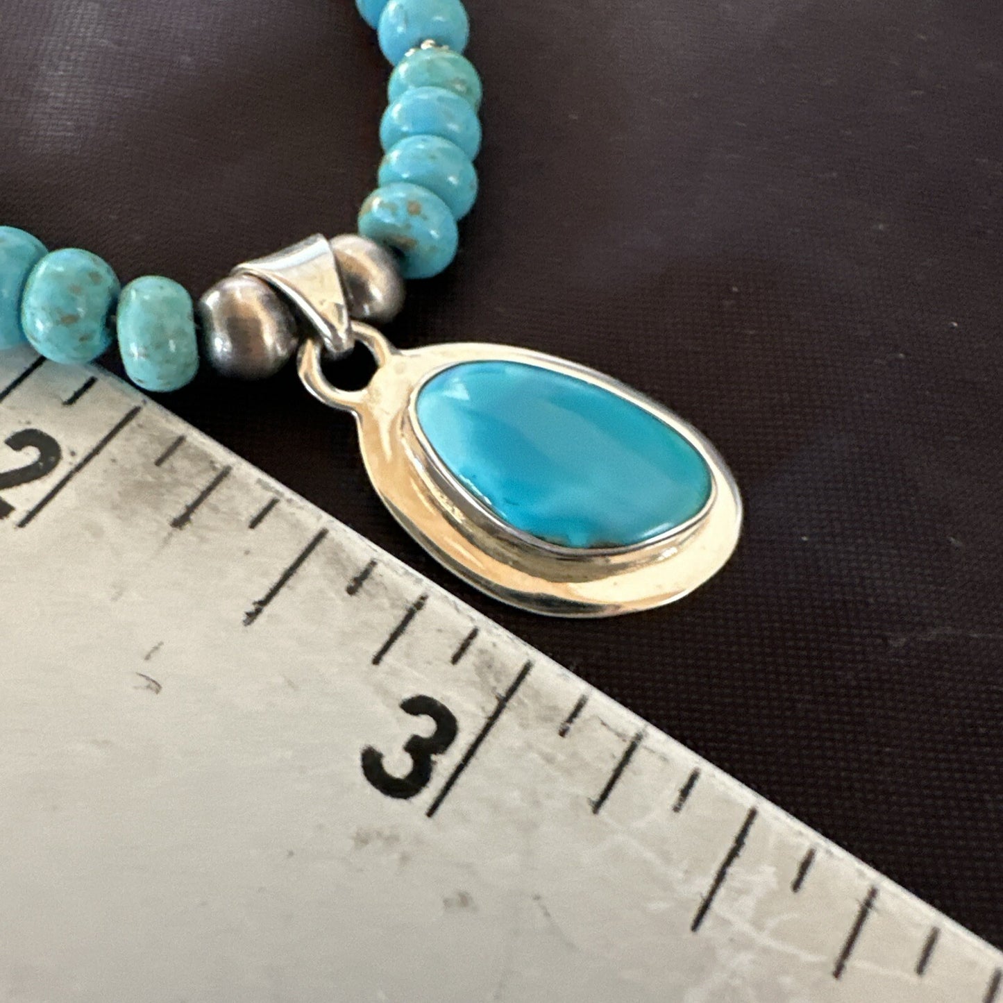 WoMens Blue Kingman Turquoise Pendant Navajo Sterling Silver Necklace 21" 18416