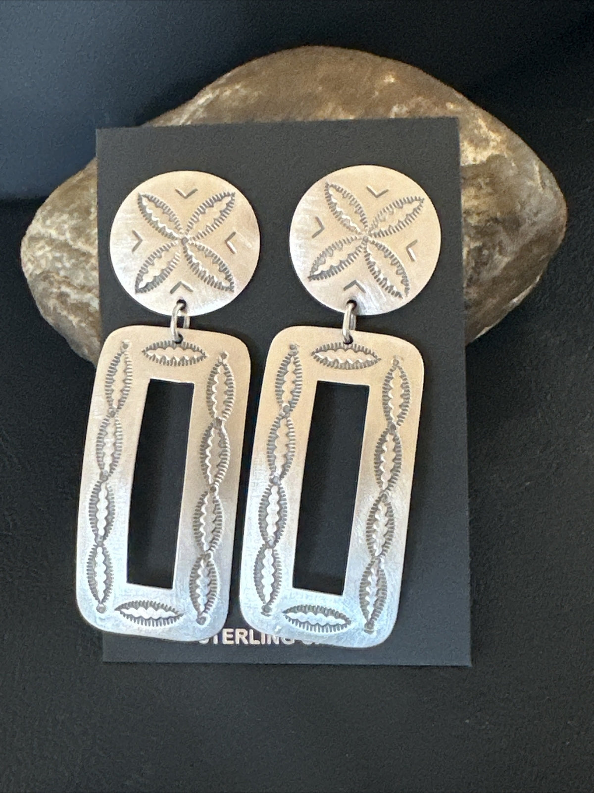 Popular Navajo Stamped Sterling Silver Stamped Handmade Earrings Set 2.75" 17858